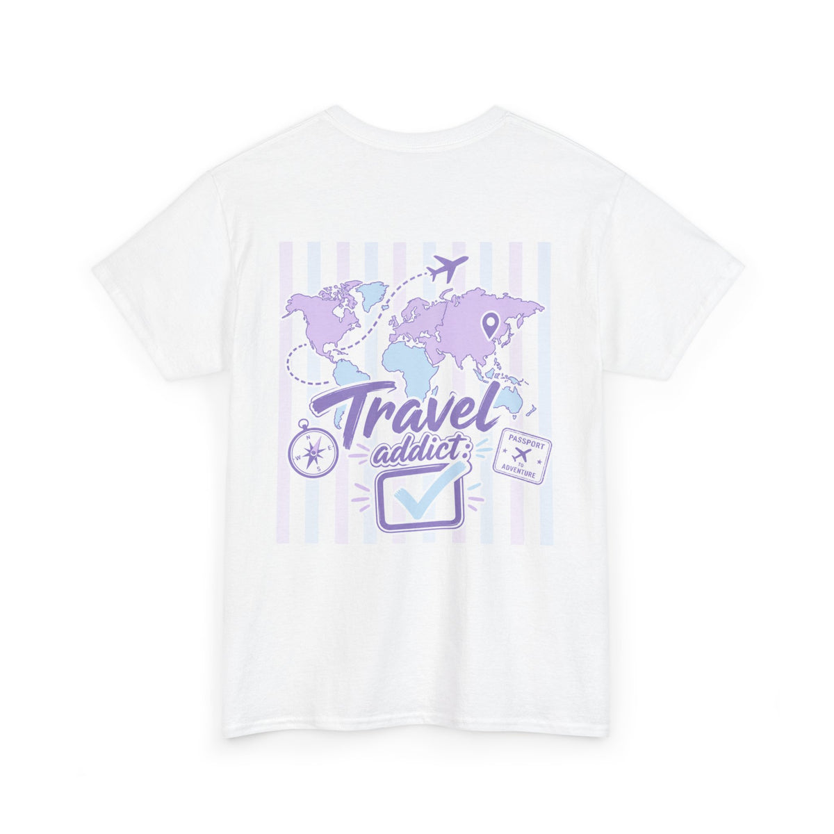 Travel Addict T-Shirt — Pastel World Map Tee for Travelers