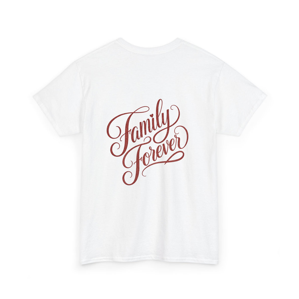 Family Forever T-Shirt — Heart Chest Logo, Script Back