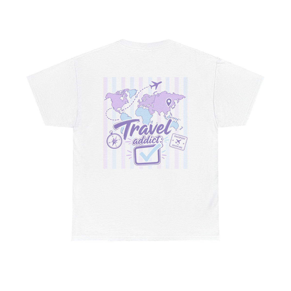 Travel Addict T-Shirt — Pastel World Map Tee for Travelers