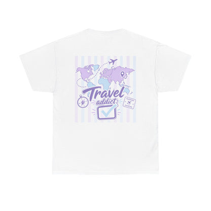 Travel Addict T-Shirt — Pastel World Map Tee for Travelers