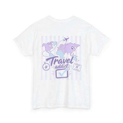 Travel Addict T-Shirt — Pastel World Map Tee for Travelers