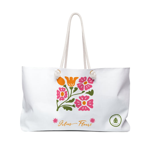 Floral Weekender Bag — Pink & Orange Bloom Travel Tote