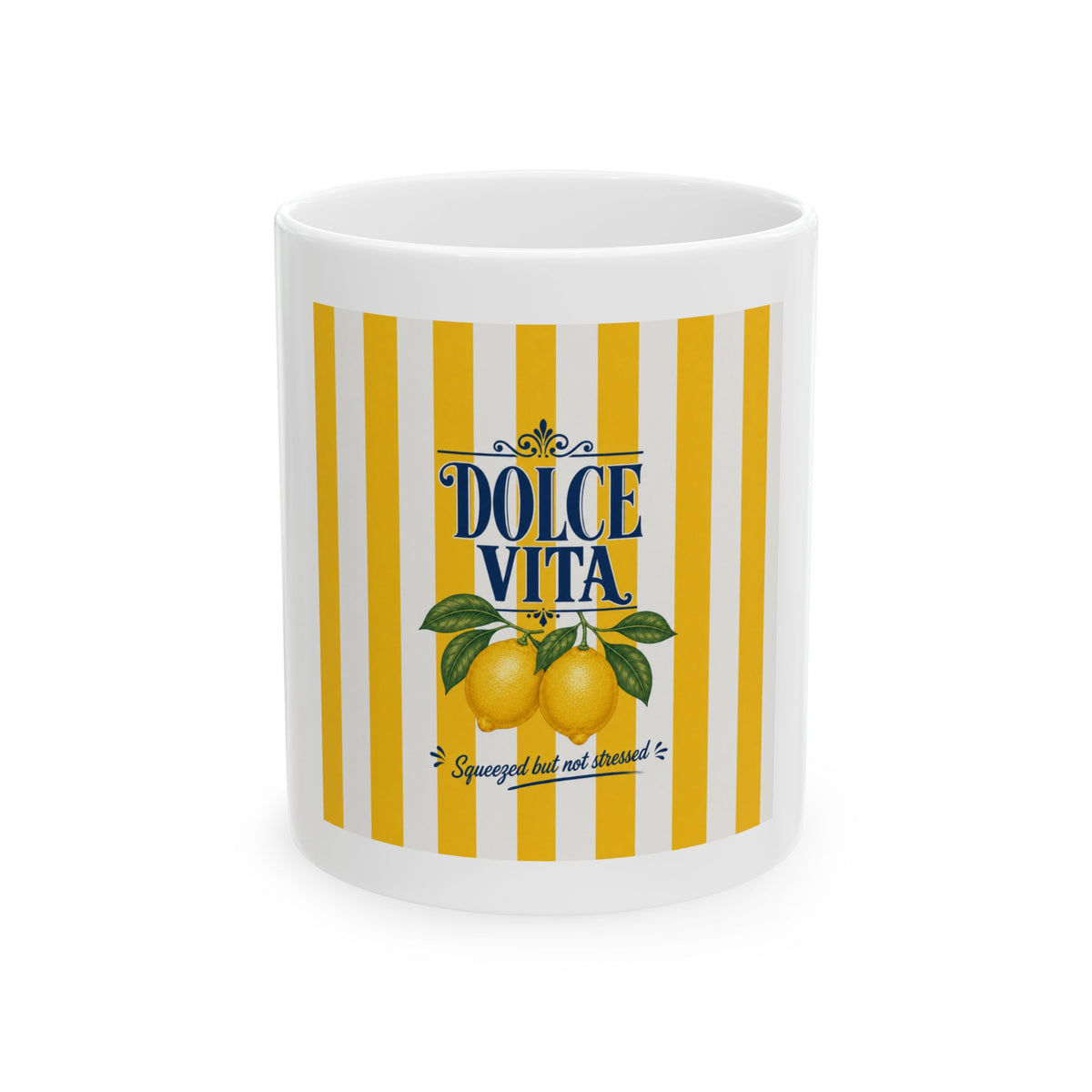 Dolce Vita Lemon Ceramic Mug – Vintage Striped Coffee Cup (11oz & 15oz)