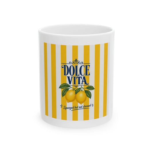 Dolce Vita Lemon Ceramic Mug – Vintage Striped Coffee Cup (11oz & 15oz)