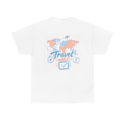 Travel Addict T-Shirt — World Map Passport Boarding Pass Tee