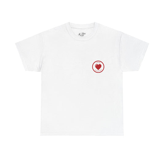 Family Forever T-Shirt — Heart Chest Logo, Script Back