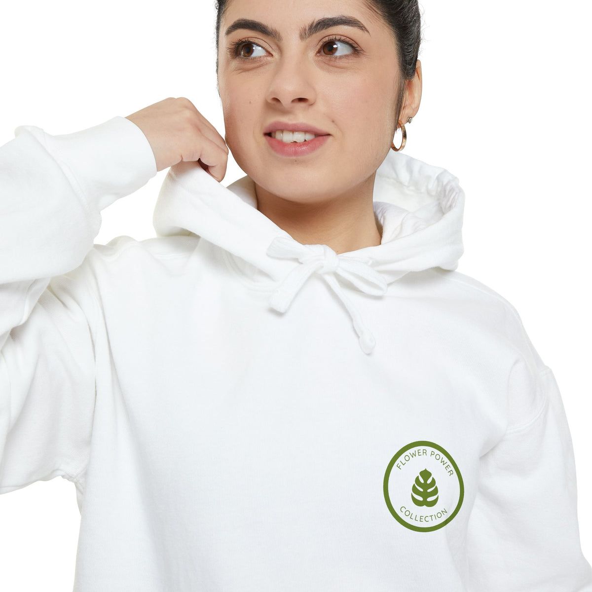 Minimal Leaf Emblem Hoodie — Organic Plant Graphic Chest Logo