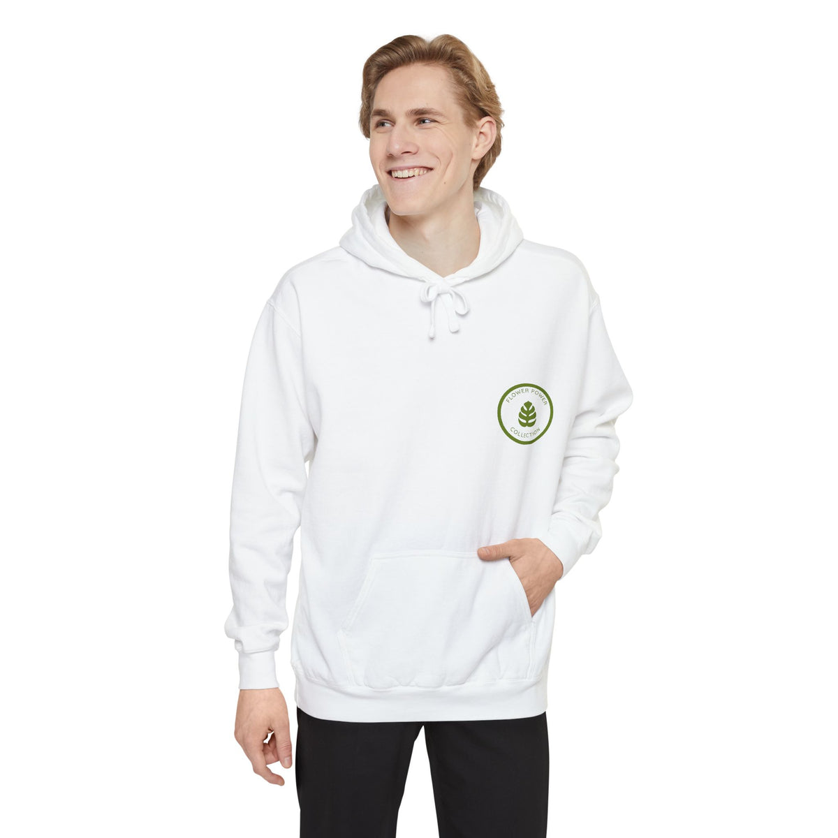 Minimal Leaf Emblem Hoodie — Organic Plant Graphic Chest Logo